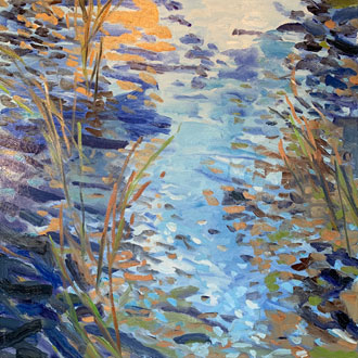 Blue Pond with Grasses II